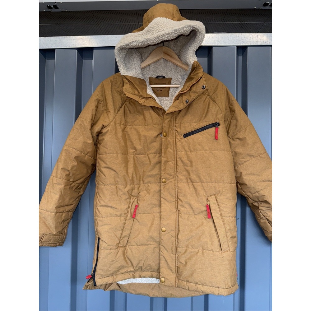 LL Bean Boys Parka Jacket Sherpa Lined Size Youth XL  Kids Tan Long Primaloft